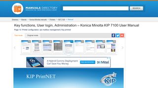 Key functions, User login, Administration | Konica Minolta KIP 7100 ...