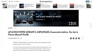AT LUNCH WITH: KNIGHT A. KIPLINGER; Conservative Advice, Yes ...