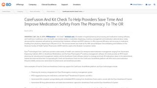 CareFusion And Kit Check To Help Providers Save Time And Improve ...