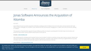 Jonas Software - Jonas Software Announces the Acquisition of Kitomba