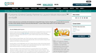 Funtomic & Mind Candy Partner to Launch Moshi Monsters™ on Kizi®