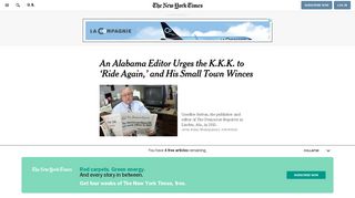 An Alabama Editor Urges the K.K.K. to 'Ride Again,' and His Small ...