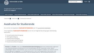 Ausdrucke für Studierende - KLIPS 2.0 - Support - Universität zu Köln