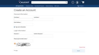 Create New Customer Account - Klockit