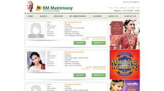 Register - KM Matrimony - Search Results