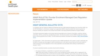 KMAP BULLETIN: Provider Enrollment Update | Sunflower Health Plan
