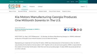 Kia Motors Manufacturing Georgia Produces One Millionth Sorento In ...