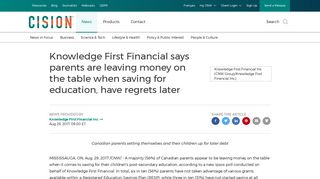 CNW | Knowledge First Financial says parents are leaving money on ...