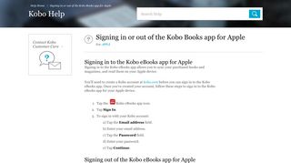 Signing in or out of the Kobo Books app for Apple - kobo.com/help