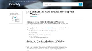Signing in and out of the Kobo eBooks app for Windows - kobo.com/help