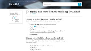 Signing in or out of the Kobo eBooks app for Android - kobo.com/help