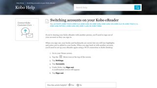 Switching accounts on your Kobo eReader - kobo.com/help