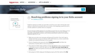 Resolving problems signing in to your Kobo account - kobo.com/help
