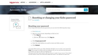 Resetting or changing your Kobo password - kobo.com/help
