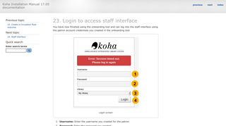 23. Login to access staff interface — Koha Installation Manual 17.05 ...