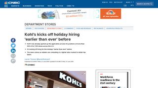 Kohl's kicks off holiday hiring 'earlier than ever' before - CNBC.com