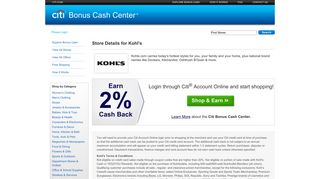 Store Details for Kohl's - Shop Online at Citi Bonus Cash Bonus Center