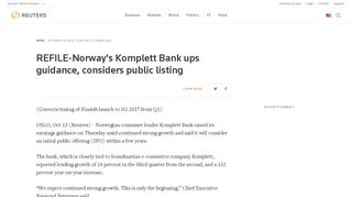 REFILE-Norway's Komplett Bank ups guidance, considers public ...