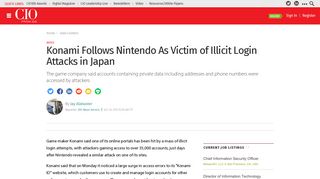 Konami Follows Nintendo As Victim of Illicit Login Attacks in Japan | CIO
