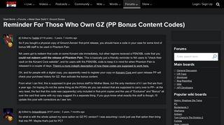 Reminder For Those Who Own GZ (PP Bonus Content Codes) - Metal ...