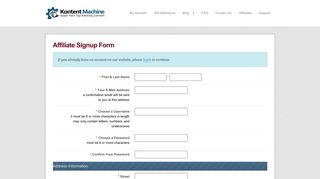 Affiliate Signup Form - Kontent Machine