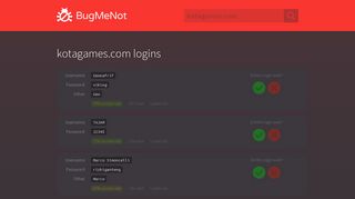 kotagames.com logins - BugMeNot