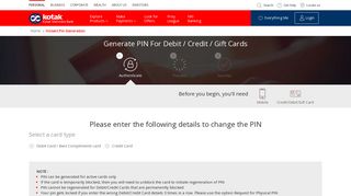 Generate PIN for all Cards - Kotak Mahindra Bank
