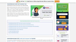 Kotak Mahindra Bank Credit Card Customer Care Number: 24x7