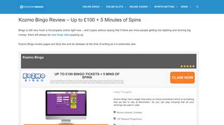 Kozmo Bingo | Up to £100 + 5 Minutes of Free Spins | Mobile Friendly