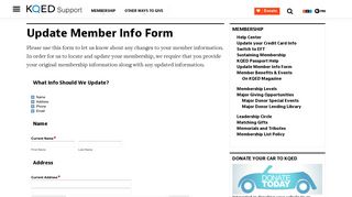 Update Member Info Form | KQED Support | KQED