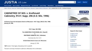 CABINETREE OF WIS. v. Kraftmaid Cabinetry, 914 F. Supp. 296 (E.D. ...