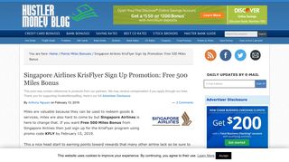 Singapore Airlines KrisFlyer Sign Up Promotion: Free 500 Miles Bonus