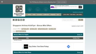 Singapore Airlines KrisFlyer - Bonus Mile Offers