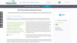Kroll Factual Data Celebrates 30 Years | Business Wire