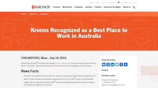 Kronos a Best Place to Work in Australia | Kronos