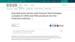 Equisoft joins forces with Kronos Technologies, a leader in CRM and ...