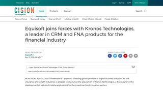 Equisoft joins forces with Kronos Technologies, a leader in CRM and ...