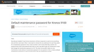 [SOLVED] Default maintenance password for Kronos 9100 - General ...