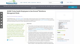 46,000 Trinity Health Employees to Use Kronos® Workforce ...