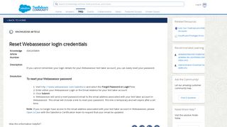 Reset Webassessor login credentials - Salesforce Help