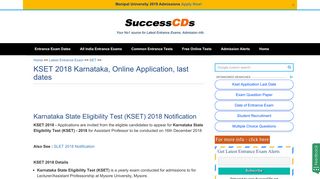 KSET 2018 Karnataka, Online Application, last dates - SuccessCDs.net