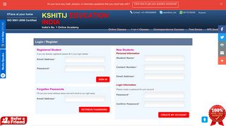 Welcome to Kshitij - My Login Page - Kshitij IIT JEE