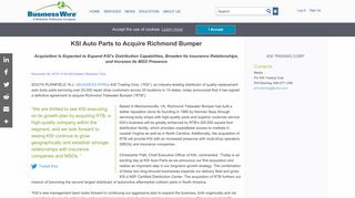 KSI Auto Parts to Acquire Richmond Bumper | Business Wire