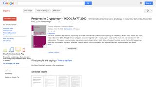 Progress in Cryptology -- INDOCRYPT 2003: 4th International ...