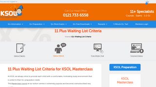 KSOL 11+ Masterclass Waiting List Criteria