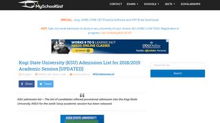 KSU Admission List for 2018/2019 Academic Session - MySchoolGist