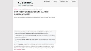 How to buy ETS ticket online via KTMB Official Website? | KL Sentral