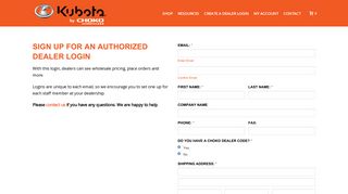 Create a Dealer Login - Kubota Gear - Kubota Gear by Choko Authentics