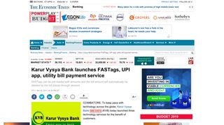 Karur Vysya Bank launches FASTags, UPI app, utility bill payment ...