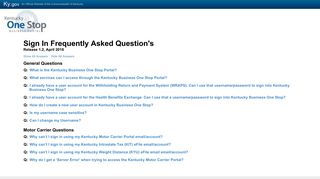 Sign In Frequently Asked Question's - Kentucky.gov